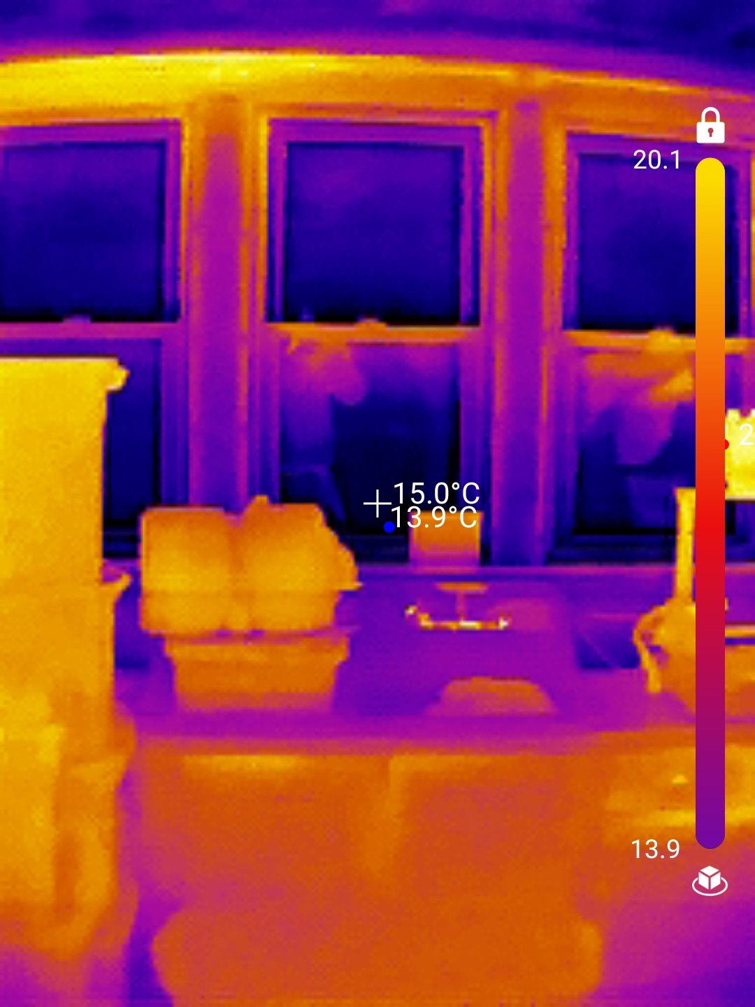 Thermal image of windows leaking heat